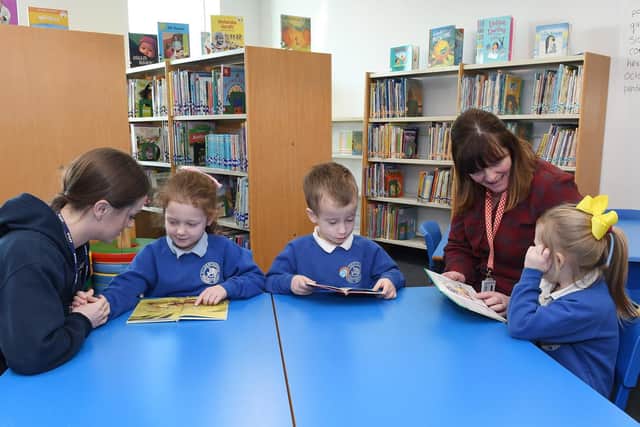 Inside the new school library.