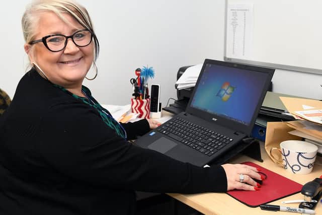 Social worker Jo Brown at her new desk.