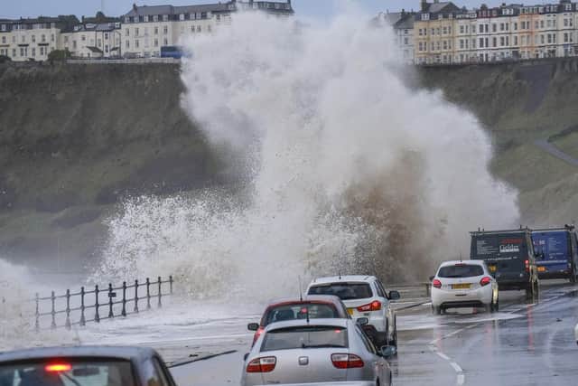 Huge waves batter the sea defences on Marine Drive. Picture by Tony Bartholomew.