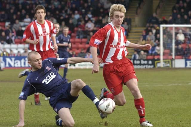 Boro and York battle for the ball at the McCain Stadium