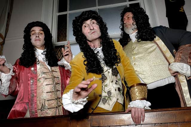 Andrew Clay as Charles Hart, Tim Tubbs as John Lacey, and Dave Blaker as Thomas Killgrew
