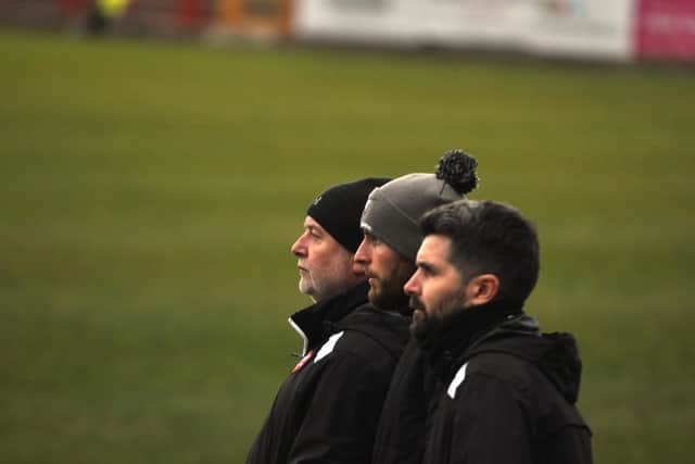 Boro's Steve Kittrick, Chris Bolder and Chris Machen watch the action