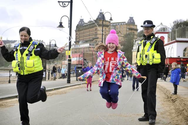 PCSO Karen Foster, Amelia Mollicaand PC Caroline Scholes in 2016.
