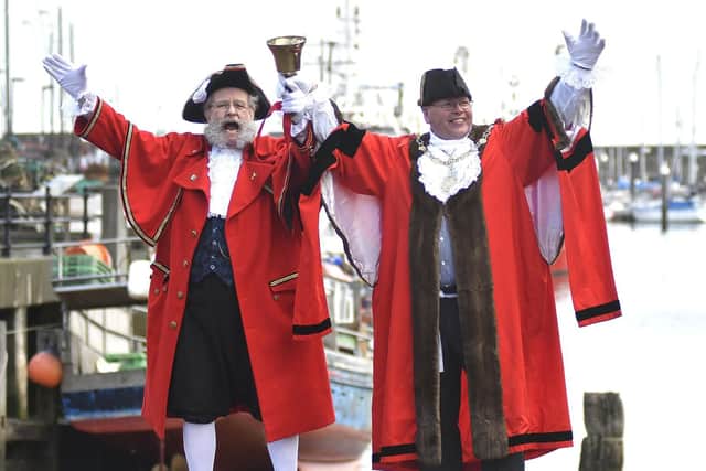 Scarborough Town Crier David Birdsall and Mayor Joe Plant announcing the Skipping Day. Picture: Richard Ponter