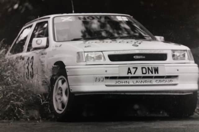A driver recovers quickly, clipping a straw bale as he recovers from an error at Mere Hairpin in September 1995.