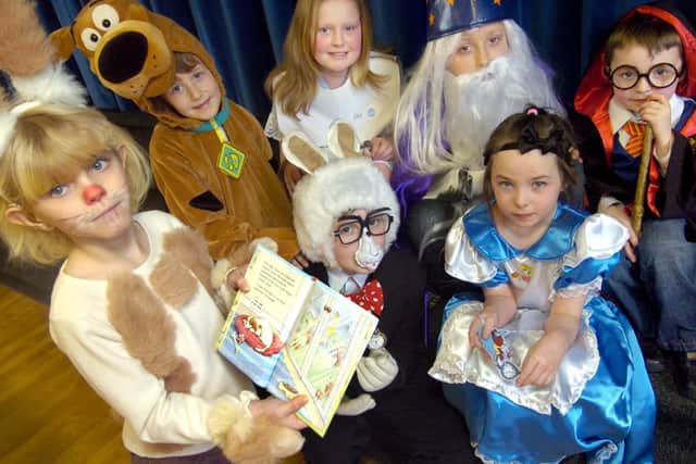 Dressed as characters from their favourite books are (from left).. Sophie Moore, Ryan Ward, Jake Marshall, Laura Young, Regan Ingle, Milissa Fyfe-Barr and Spike Swift.