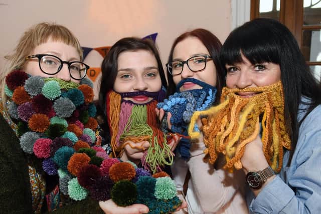 Debby Hill, Kasia Krystkowiak, Marta Mabalinska and Helen Johnson get into the mood for Beard Day