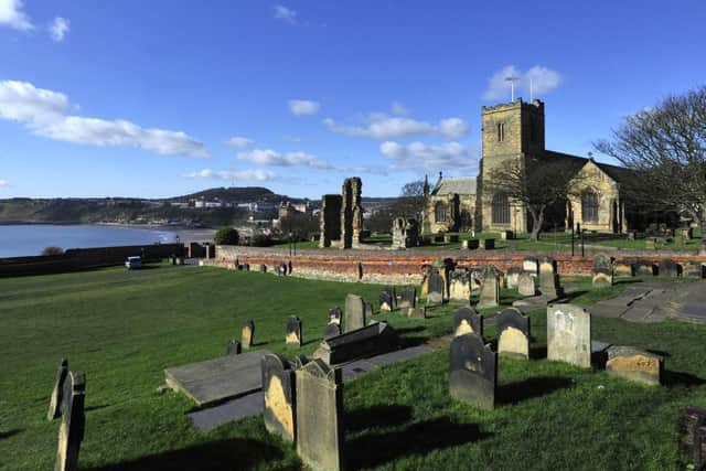 St Mary's Church stands high above the old town, just below Scarborough Castle.

The church was built in the 12th century. It was once a large church with two towers (west and central), but was largely destroyed during the siege of Scarborough Castle in the English Civil War. The church was rebuilt in the late 17th century and restored in the mid 19th century.

The church has a large graveyard, with tombs mainly of the 18th and 19th centuries. A much-visited grave is that of Anne Bronte, who died in Scarborough in 1849.