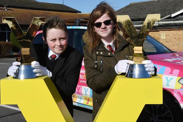 Headlands School pupils Harry Guy and Jessica Sugden.