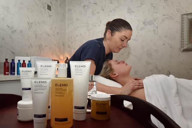 Beautician Kelly Jenkinson with Lucie Hurst.