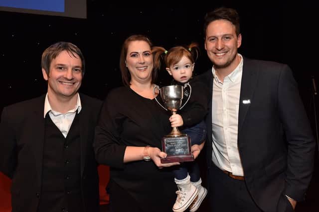 North Yorkshire Sport's David Watson and James Kirton with winners Keeley Duncan Fewster and Ariah Barker representing Andy Desa