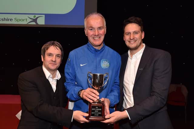Winner Tony Howard with North Yorkshire Sport's David Watson and James Kirton
