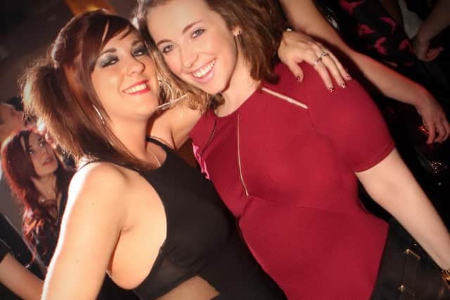 Friends Gemma and Emma having a great night in the Barbican.