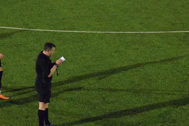 Kieran Link goes into the ref's book for dissent