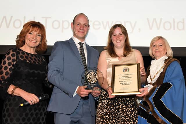 Kate and Alex Balchin collected Wold Top Brewerys award for the countys best large business.