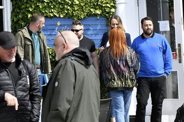Filming continues for Scarborough at the Ivy by the sea on Sandside. Jason Manford takes a breather between takes.