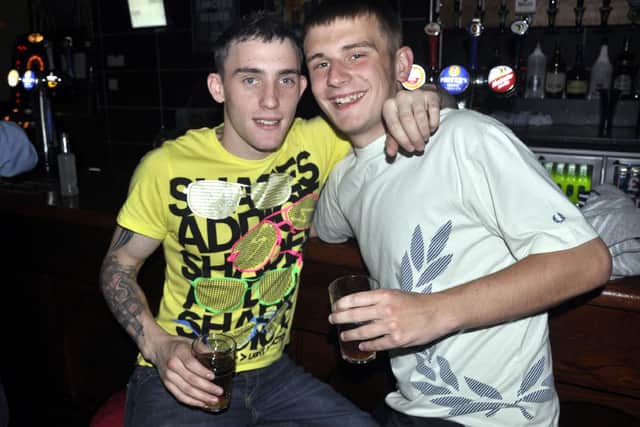 Tom and Jamie having a pint.