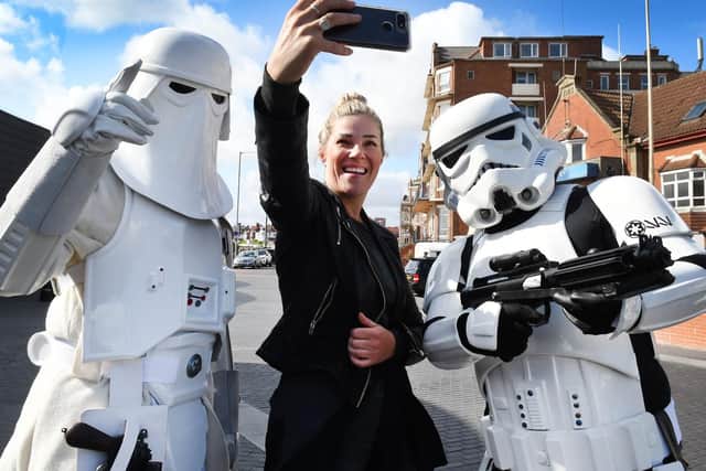 Emma Scallan takes a selfie with the storm troopers