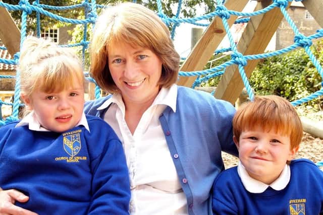 2003: Wykeham School, Mrs Greaves with Laura Oxley and James Wright.