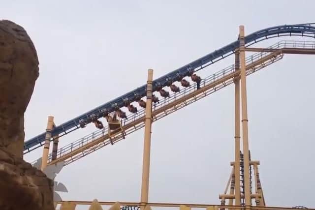 The maintenance crew begin to evacuate the Kumali rollercoaster at Flamingo Land. Picture: Jonathan Somerville