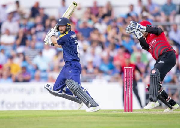 Adam Lyth hits out during Yorkshire Vikings' NatWest T20 Blast win over Durham Jets at Headingley on Thursday (Picture: Allan McKenzie/SWpix.com).