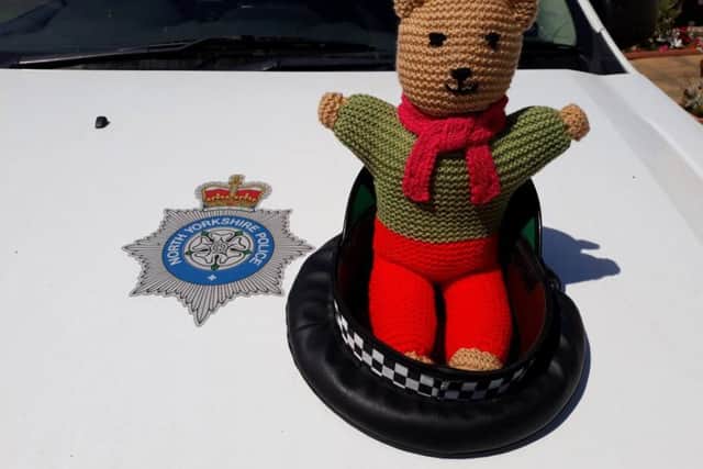 One of the Trauma Teddies knitted by the Women's Institute