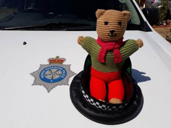 One of the Trauma Teddies knitted by the Women's Institute
