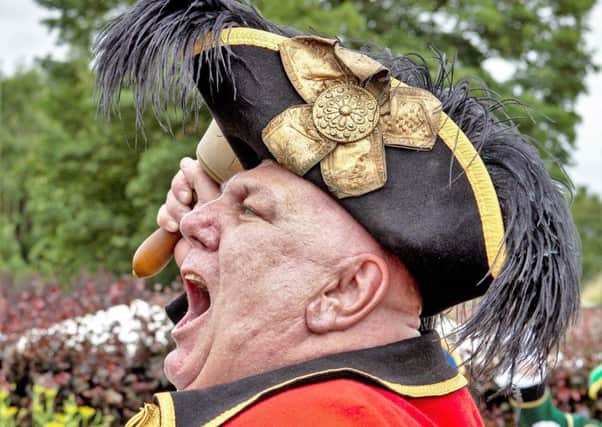 Helmsley Town Crier David Hinde in full flow. Photo by Steve Bell.