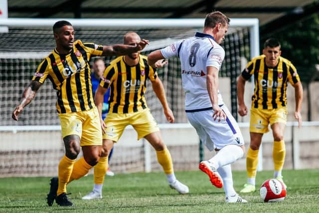 Boro trio Leon Scott, Ross Killock and Michael Coulson try to defend their goal. Picture by Tim Markland.