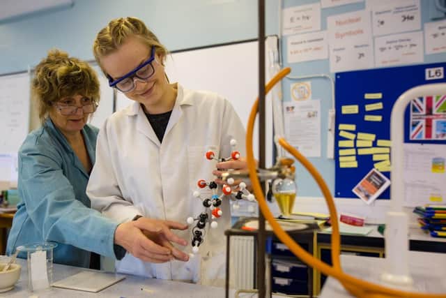 Teacher Gill Heaton and Hannah Botterill