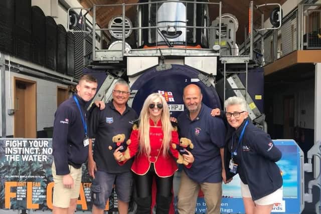 Britney Spears spreading the FLOAT to live safety message at RNLI Scarborough