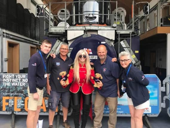 Britney Spears spreading the FLOAT to live safety message at RNLI Scarborough