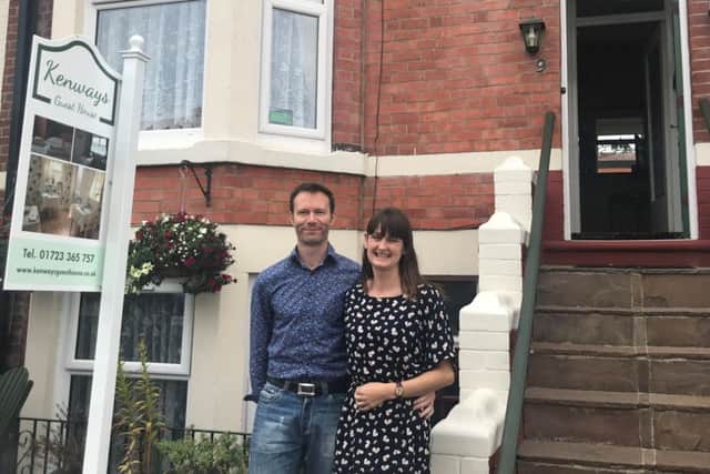 Tim and Suzanne James outside Kenways Guest House in Scarborough.