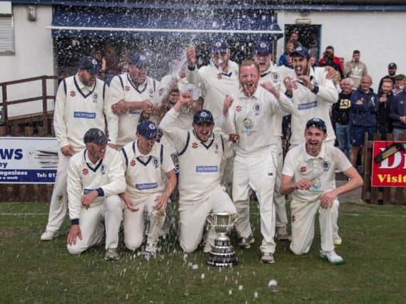 Filey celebrate winning the Beckett League Premier Division. Picture by Steve Lilly.