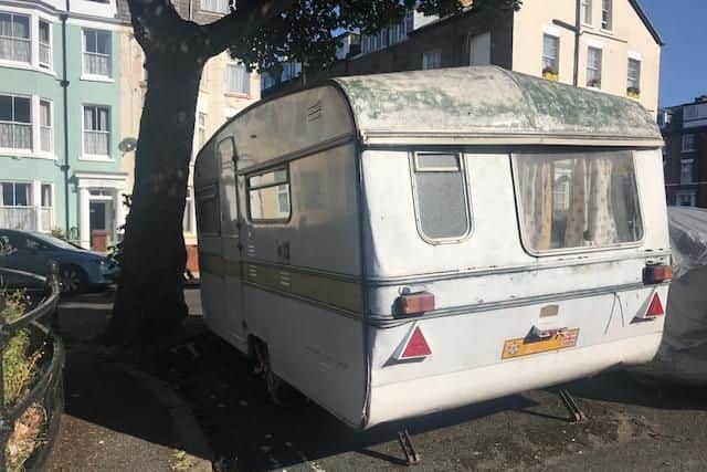 The run-down caravan abandoned in Trafalgar Square