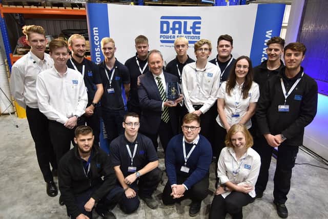 Tim Wilkins with some of the apprentices at the event at Dale Power Solutions.