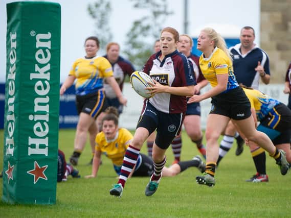 Scarborough Valkyries skipper Jess Bray touches down during her sides opening-day success. PICTURE BY ANDY STANDING