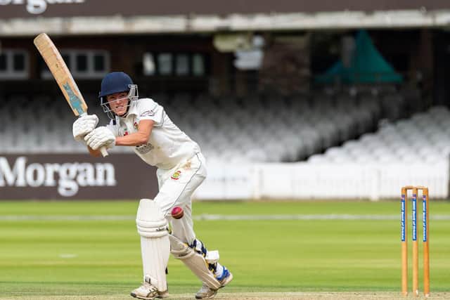 Will Hutchinson bats for Flixton in their Cricketer National Village Cup final at Lord's. Picture by Will Palmer.