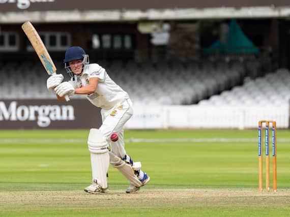 Will Hutchinson bats for Flixton in their Cricketer National Village Cup final at Lord's. Picture by Will Palmer.