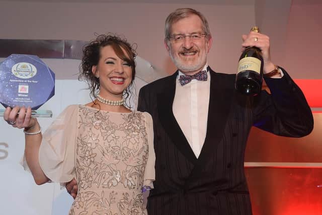 Frank McMahon presenting an apprenticeship award at the Scarborough News Business Awards in 2016.