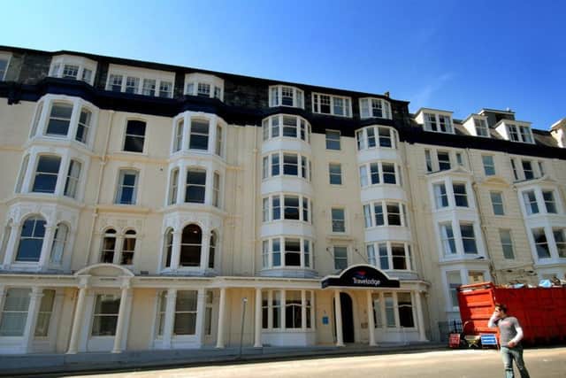 Exterior of Scarborough's Travelodge without the current scaffolding