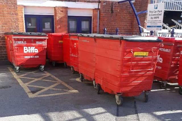 Bins occupy a disabled parking bay at Scarborough railway station