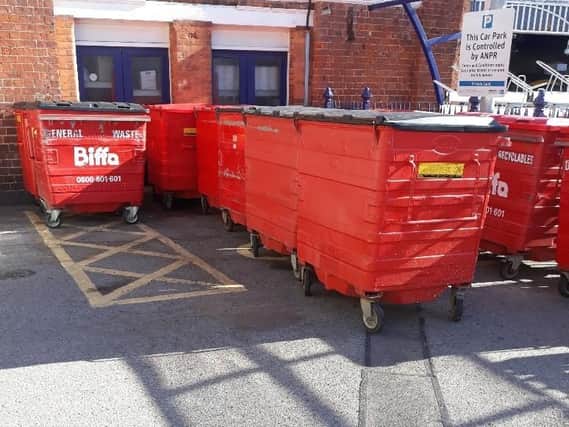 Bins occupy a disabled parking bay at Scarborough railway station