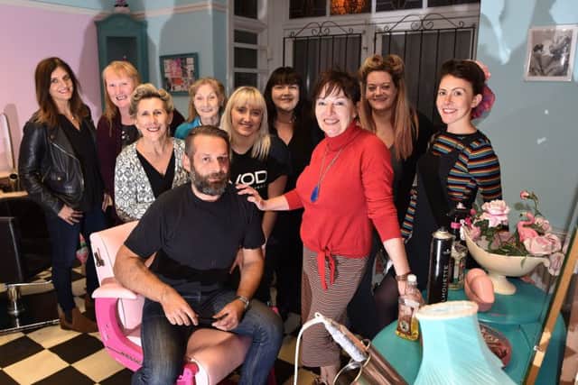 Kiss Me Kate at Do or Die Hairdresers...cast members with Katrina Flynn. Picture: Richard Ponter