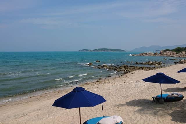The private beach at Outrigger Koh Samui resort, Thailand.
