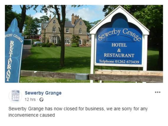 The post put on Sewerby Grange's Facebook page last night