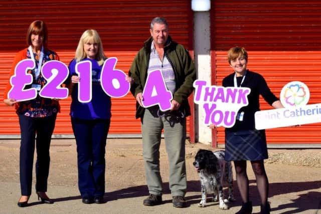 Debbie Jewison (St Catherines) Linda Pickard, Alan Brain, Nicky Grunwell (St Catherines) at the cheque presentation.