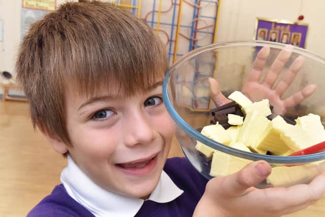 Barrowcliff pupil ready to make chocolate brownies. Picture by Richard Ponter