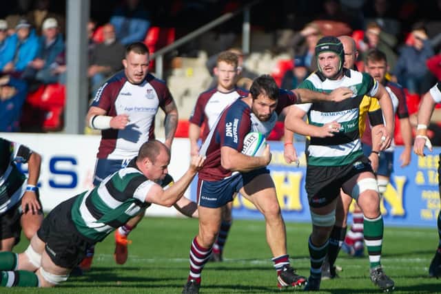Alexis Core on his way to scoring a try for Scarborough against York