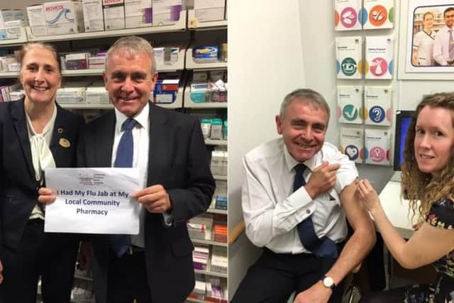Tamzin Burn Boots Area Manager with MP Robert Goodwill (left) and Jenny Lockley Pharmacist with MP Robert Goodwill (right)